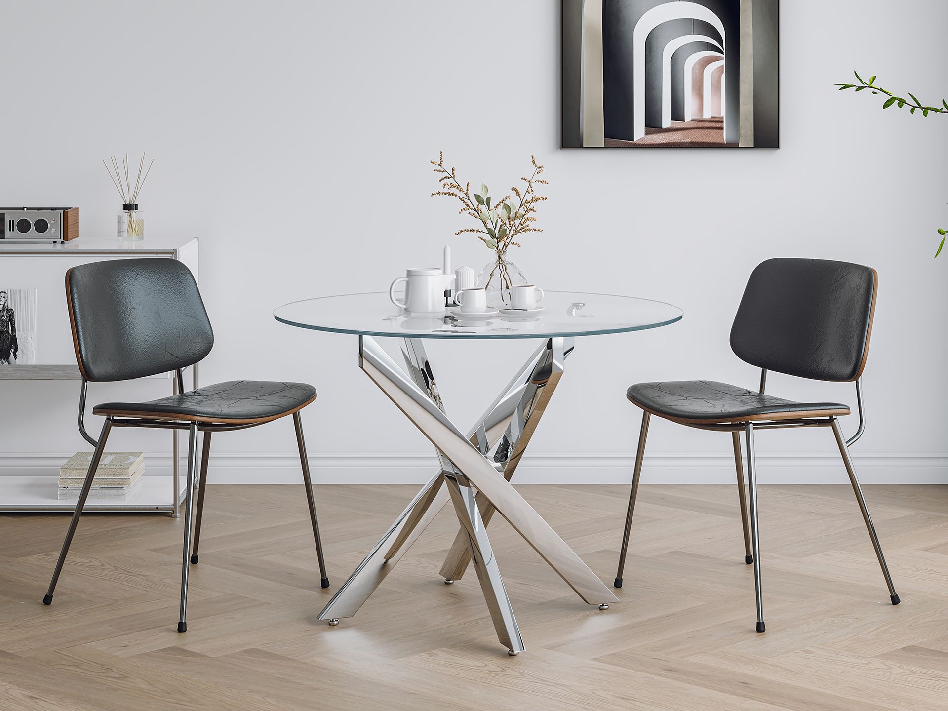 Ember Round Dining Table 100 X 75cm - Transparent + Silver