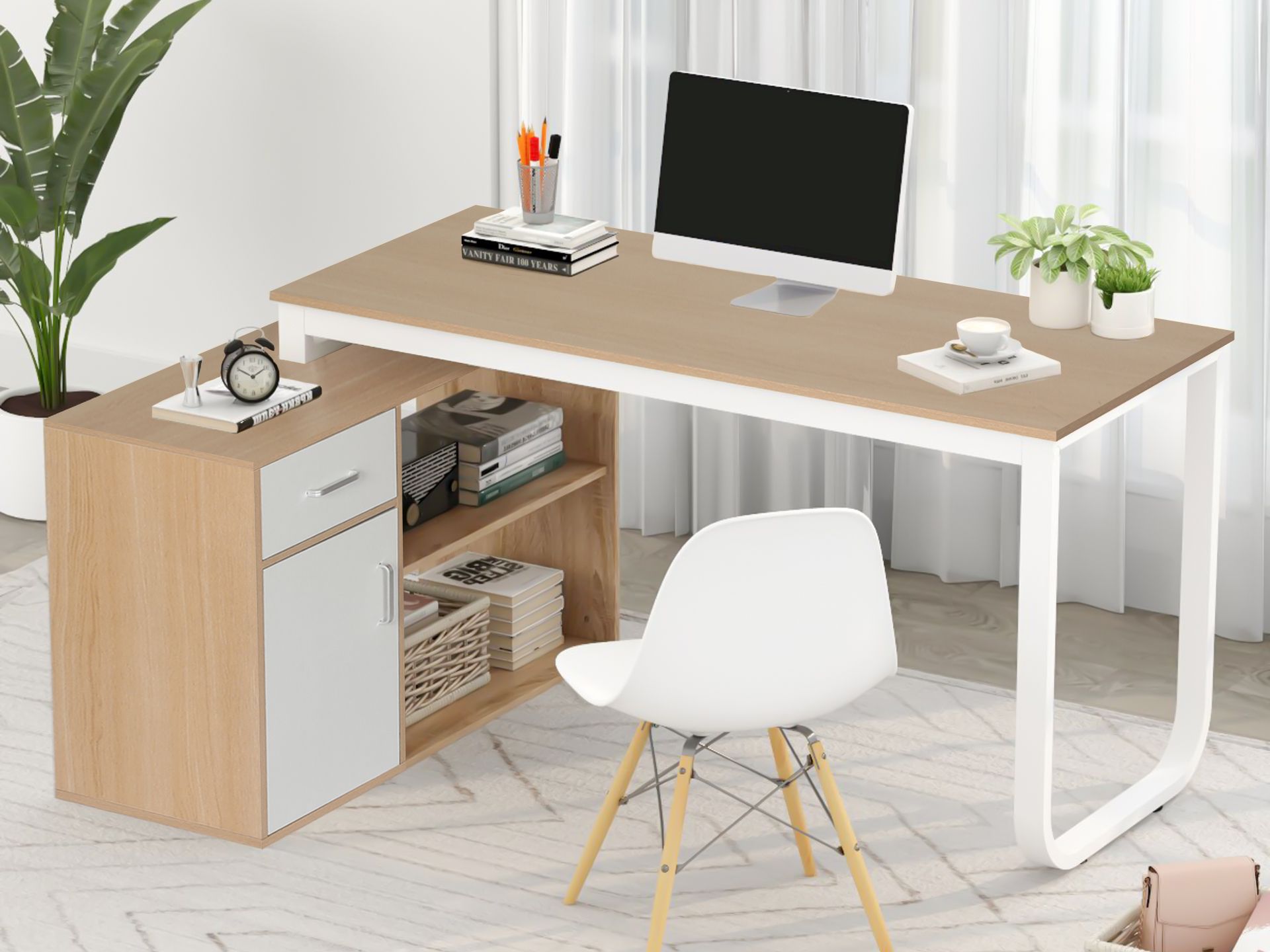 YATES 120CM Computer Desk with Left Cabinet OAK