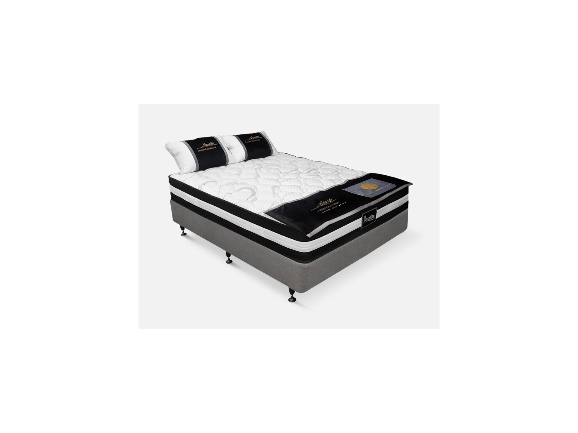 VINSON Fabric Queen Bed with Ultra Comfort Mattress - GREY