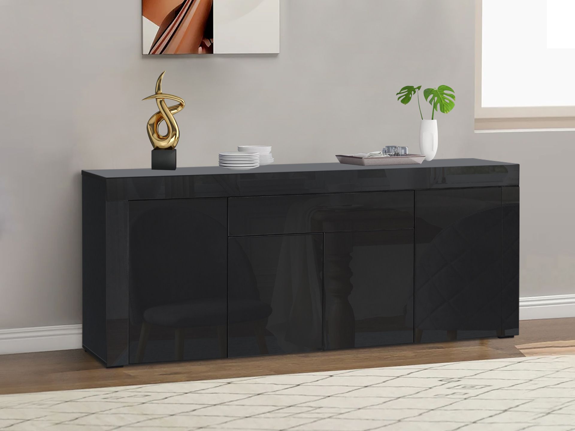 GUIER High Gloss Sideboard Buffet Table BLACK