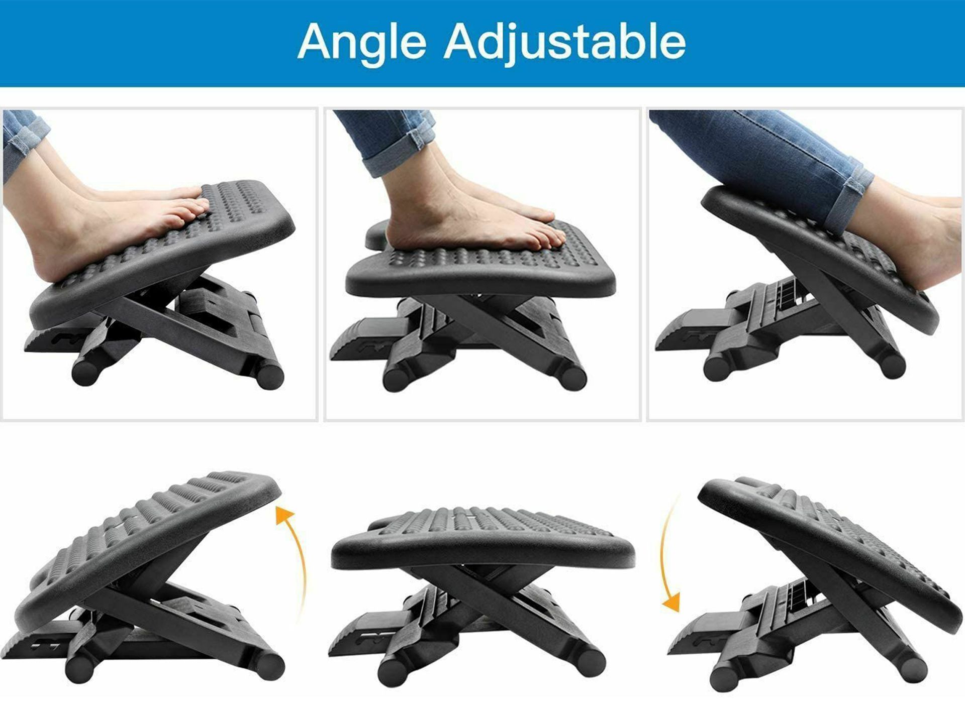 HUANUO Adjustable Under Desk Footrest, Foot Rest for Under Desk at Work with Massage, Foot Stool Under Desk with 3 Height Position 30 Degree Tilt