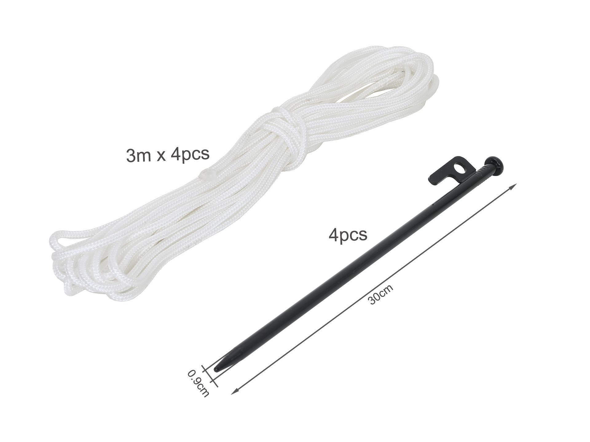 Heavy Duty Tent Stakes with Tent Ropes 30cm - Set of 4
