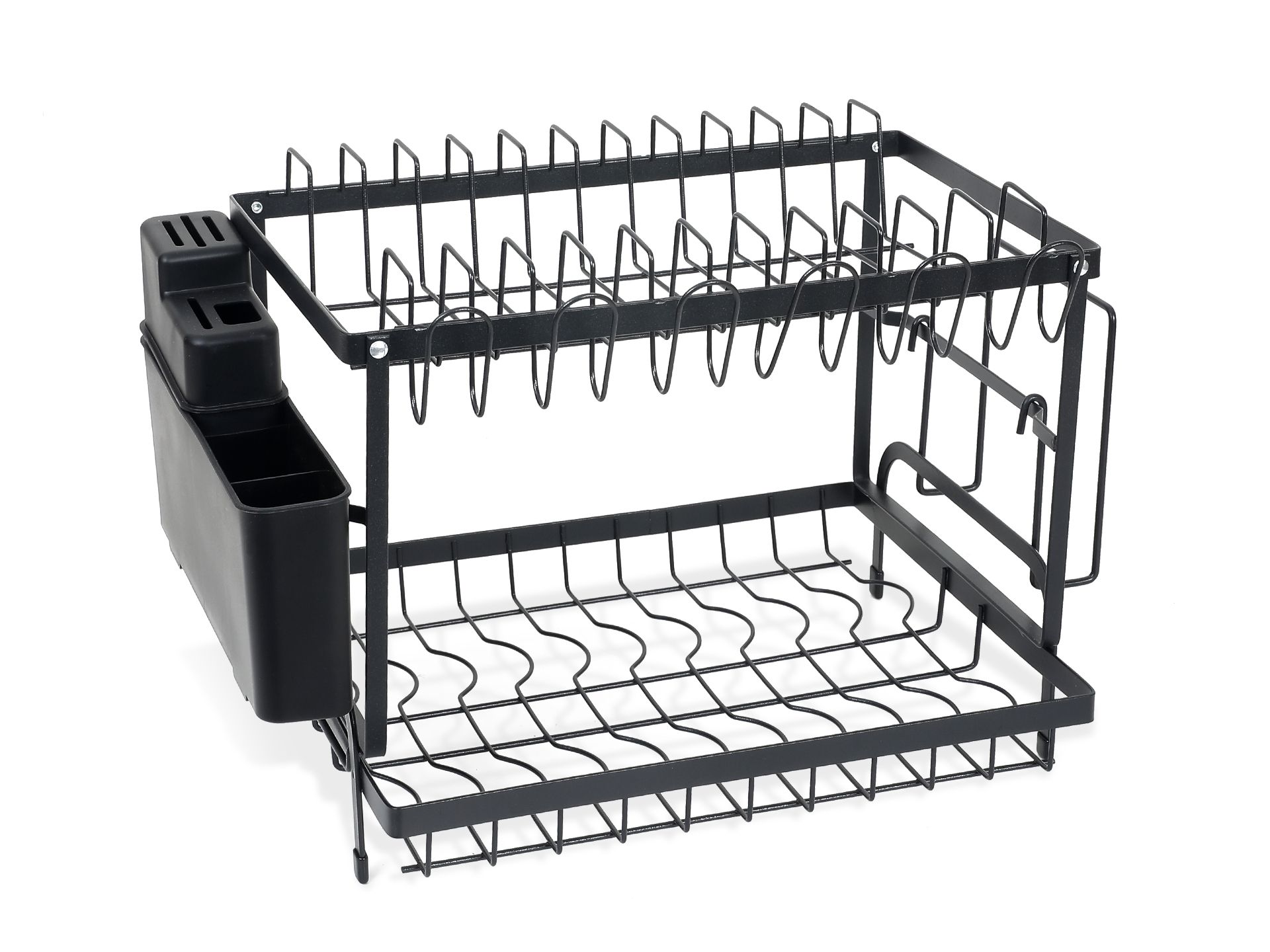 2 Tier Kitchen Storage Dish Rack Drainer Black