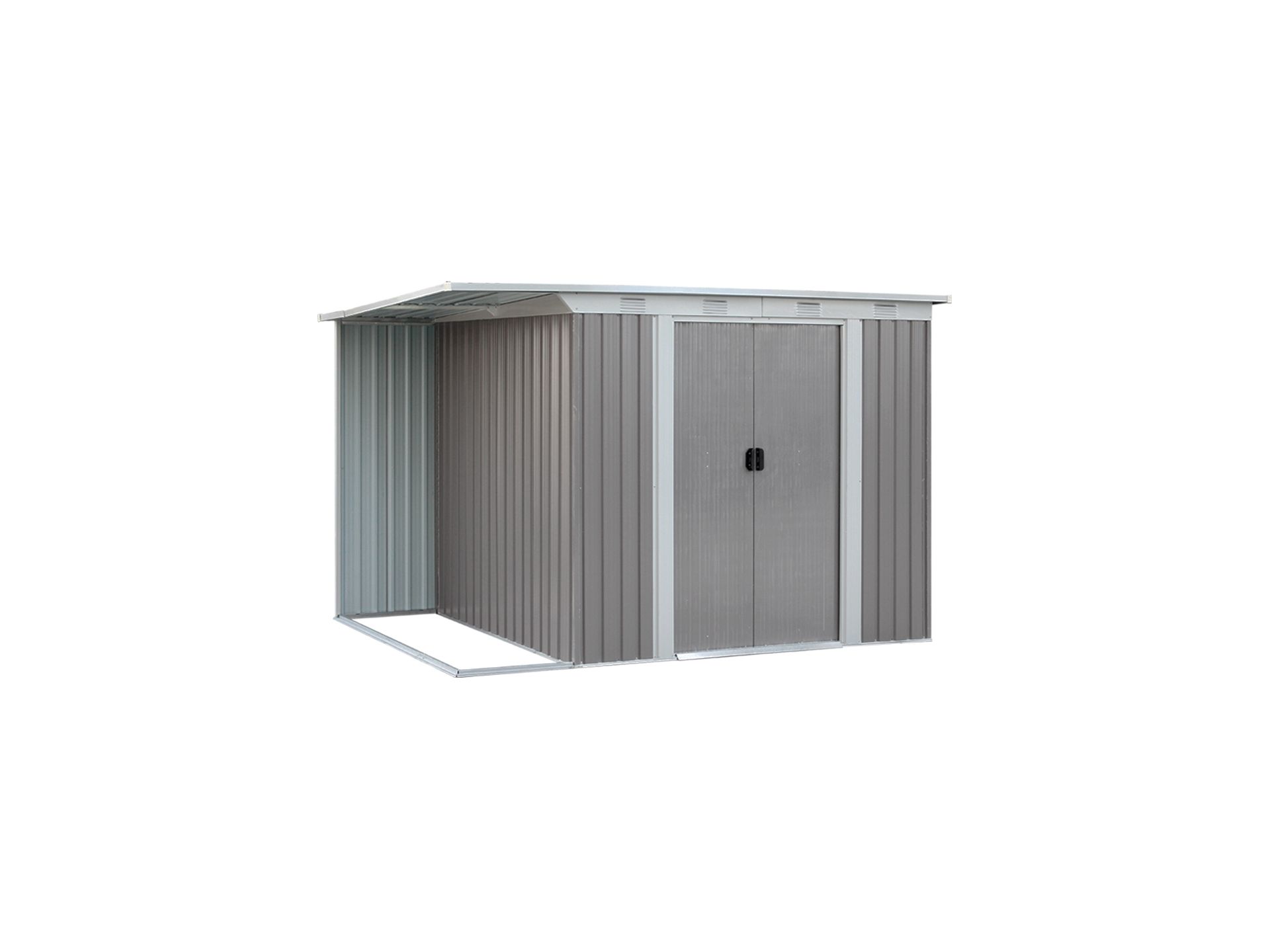 TOUGHOUT Garden Shed with Side Canopy 3.03M x 1.93M x 1.9M GREY