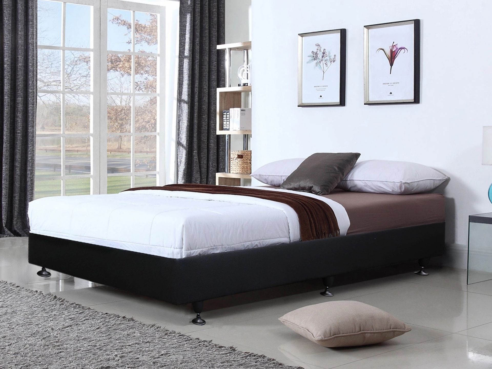 Black fabric shop double bed
