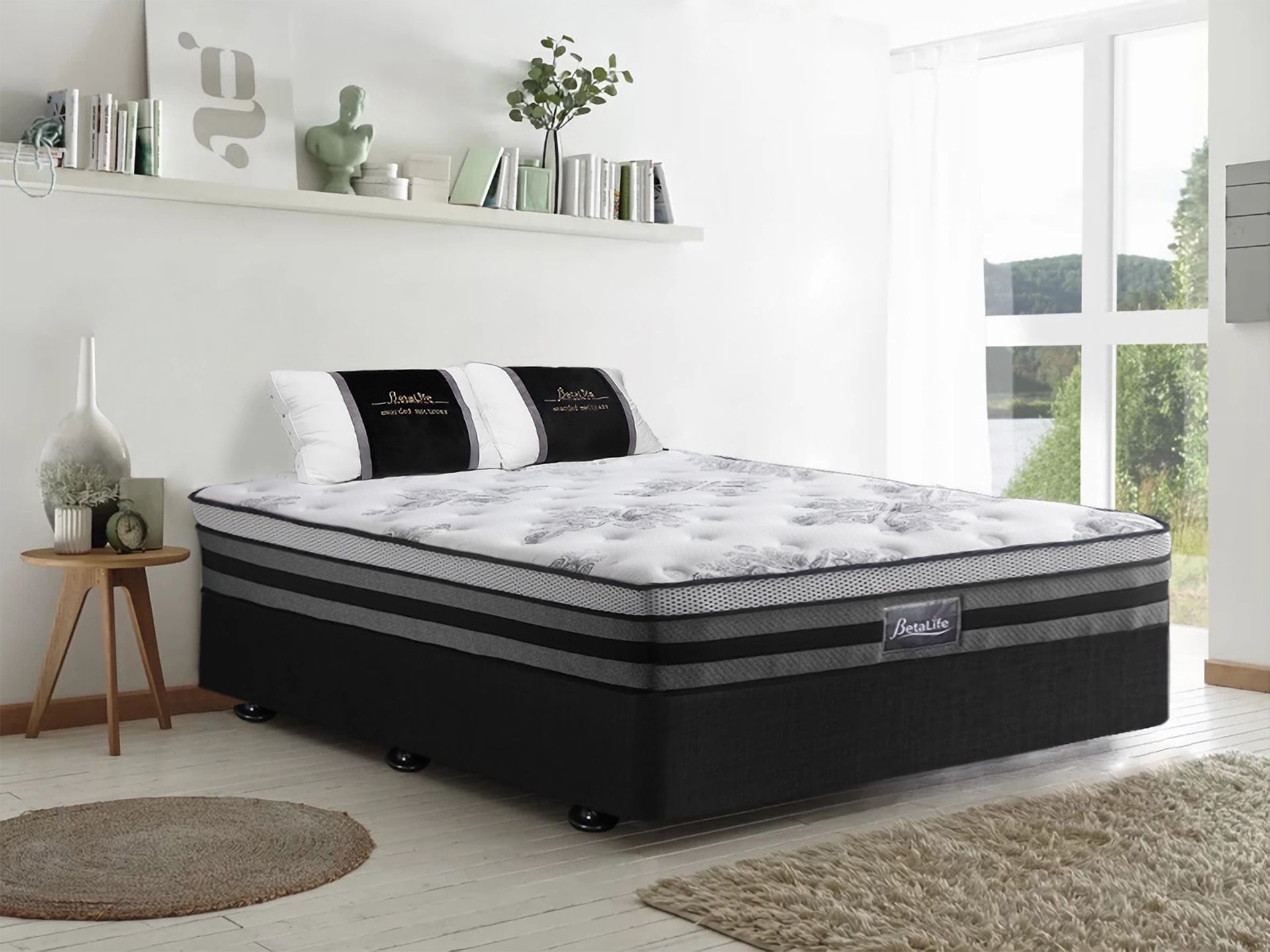 Vinson Fabric Queen Bed with Luxury Latex Mattress - Black