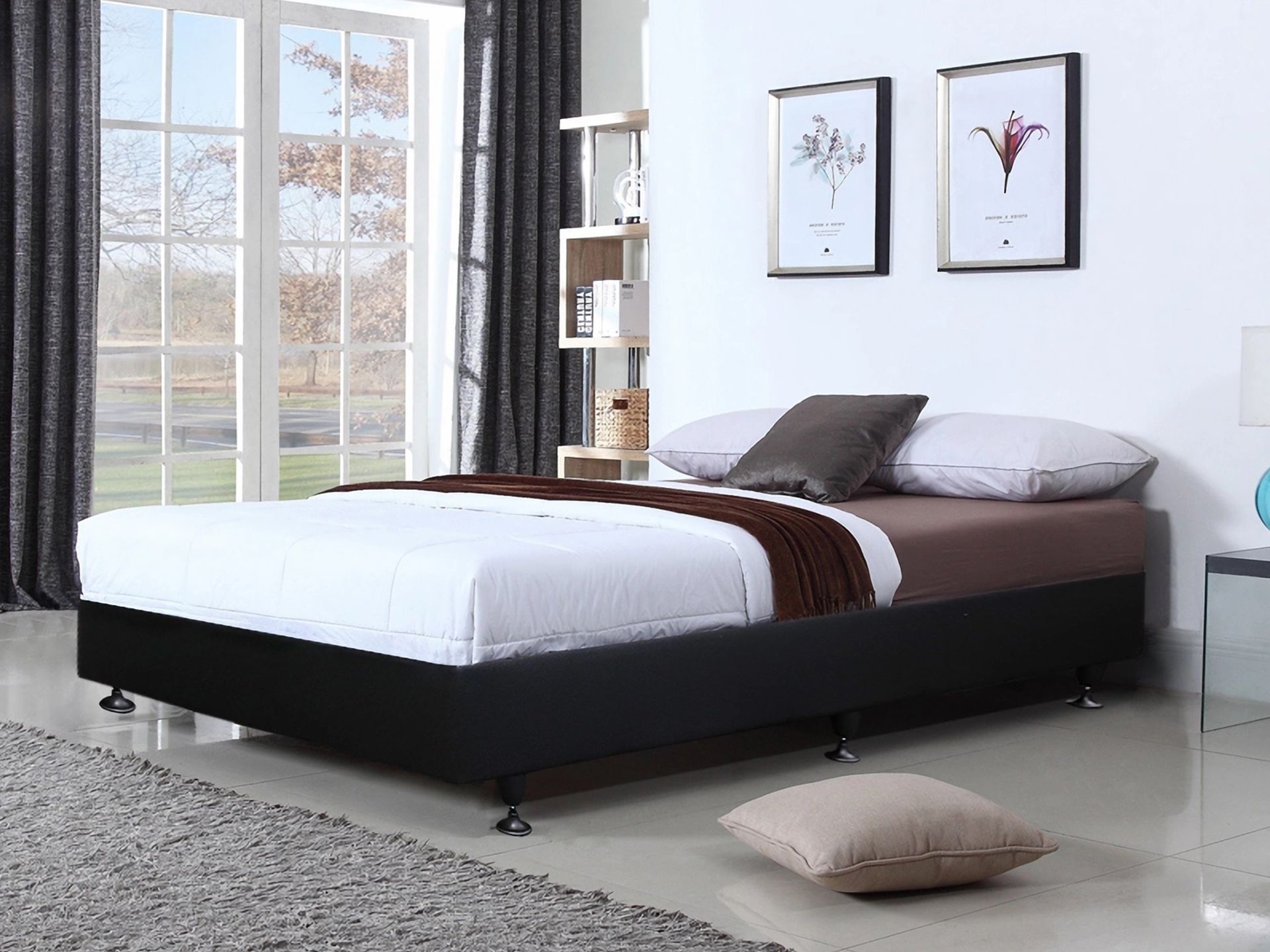 Black fabric shop queen bed
