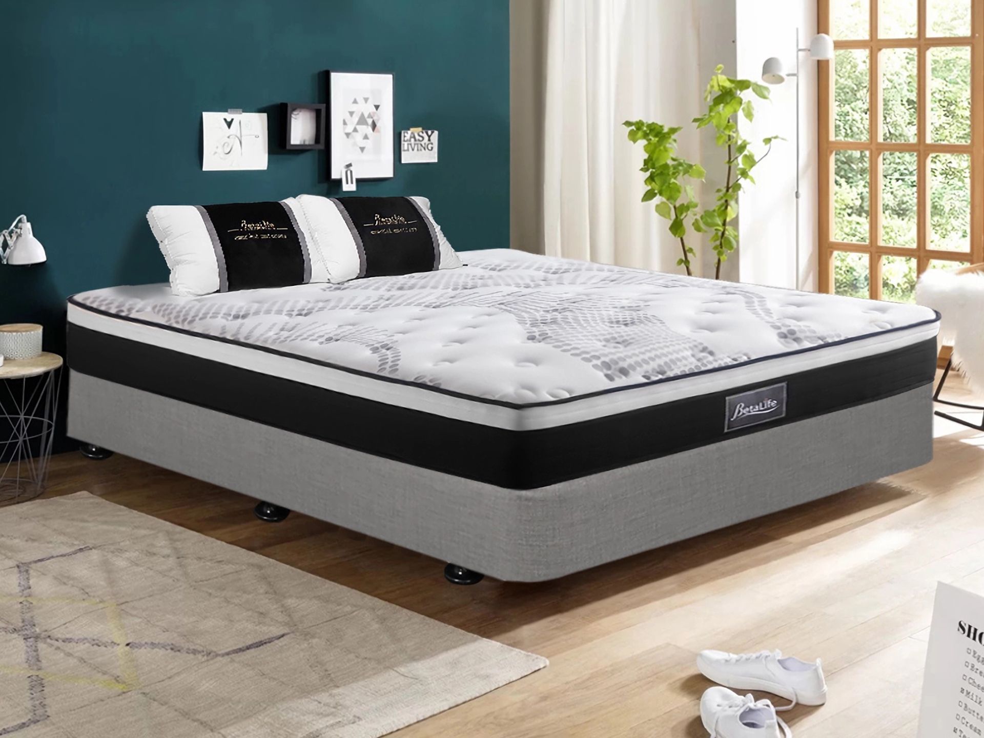 Vinson Fabric Double Bed with Premier Back Support Mattress - Grey