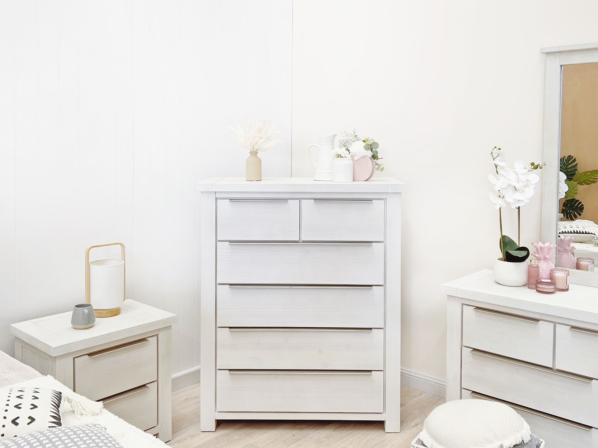 Lincoln Solid Wood 6 Drawer Tallboy White