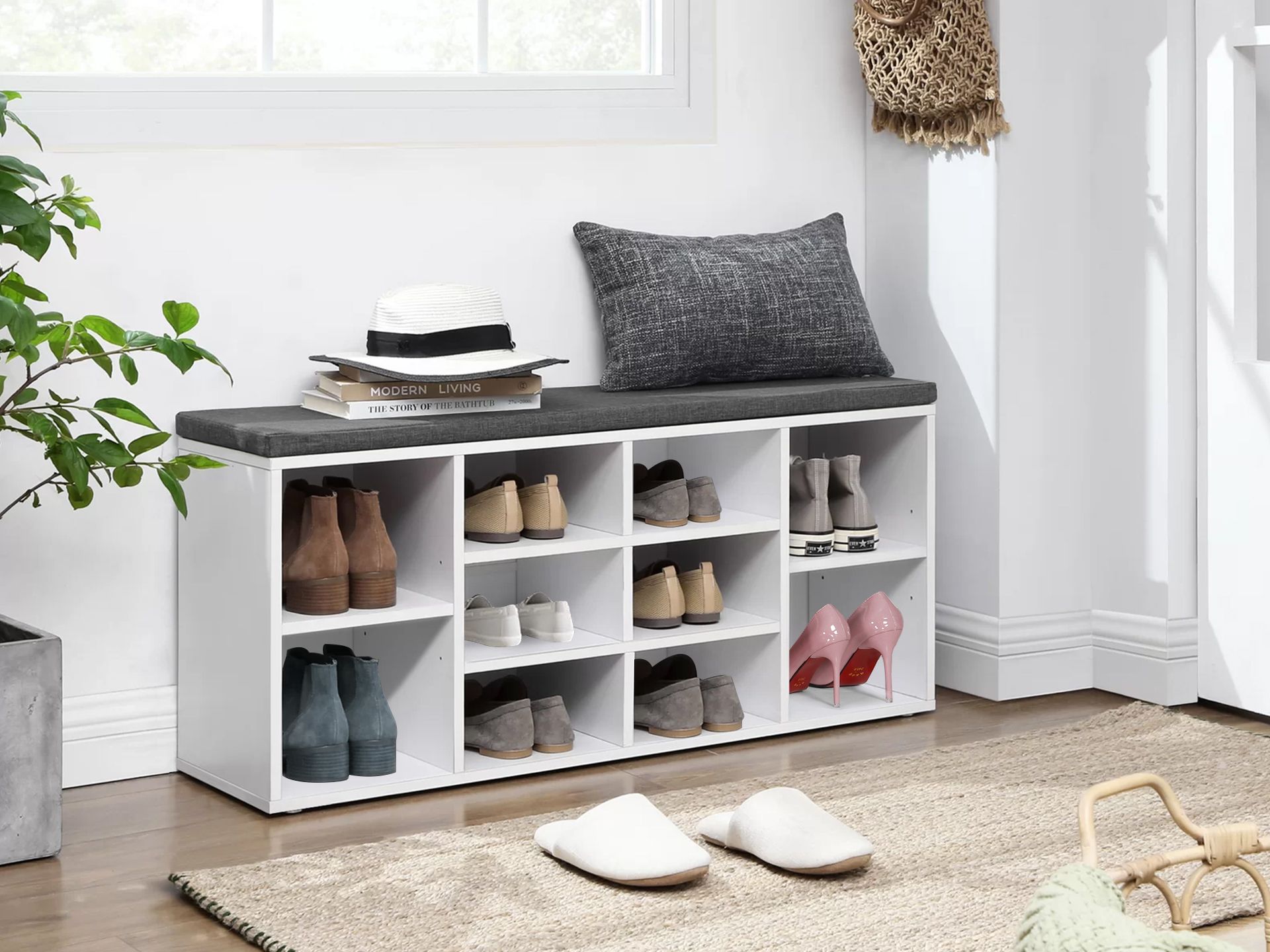 HIKAKA Shoe Rack Wooden Shoe Storage Cabinet - WHITE