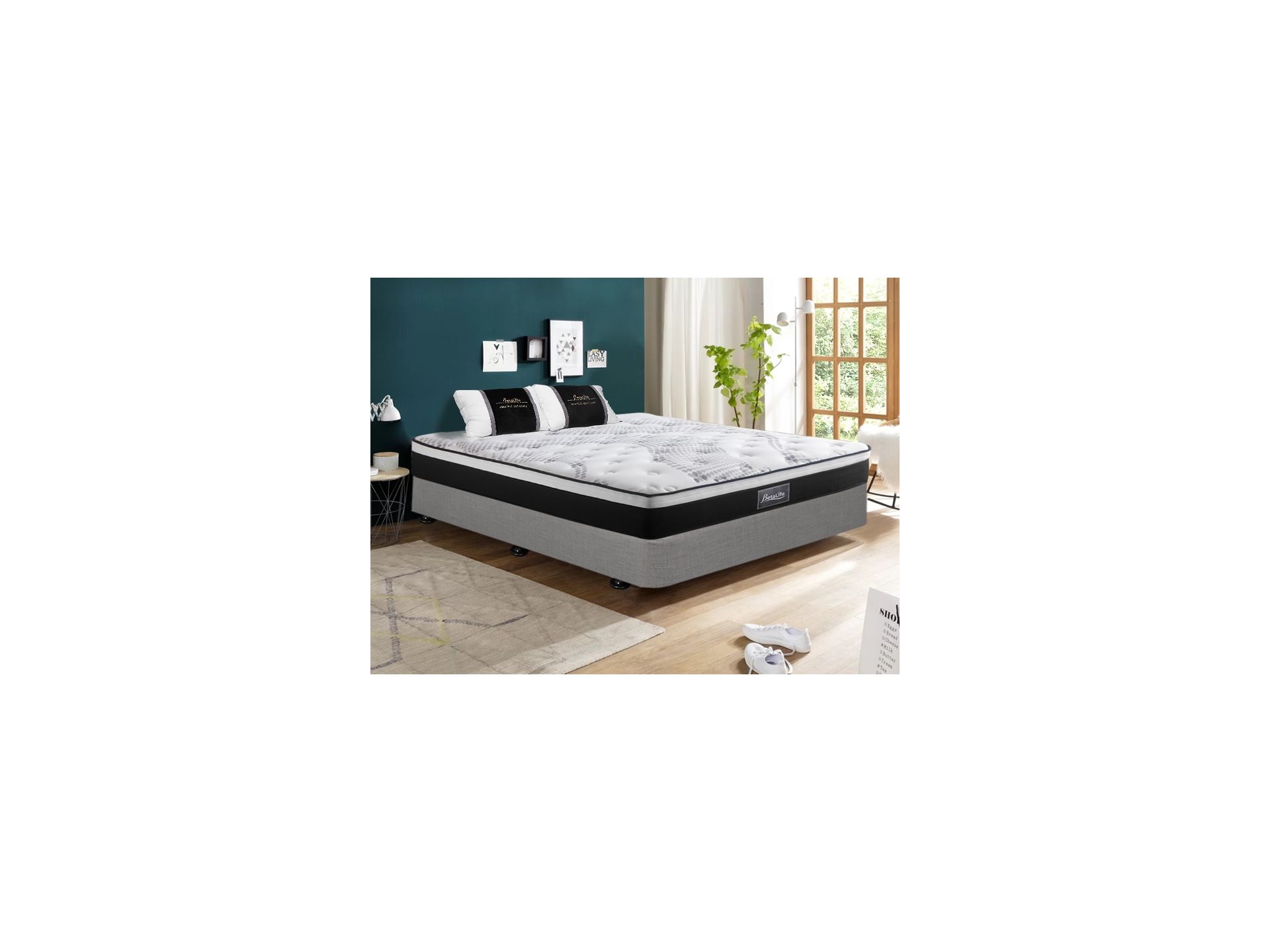 VINSON Fabric Queen Bed with Premier Back Support Mattress - GREY