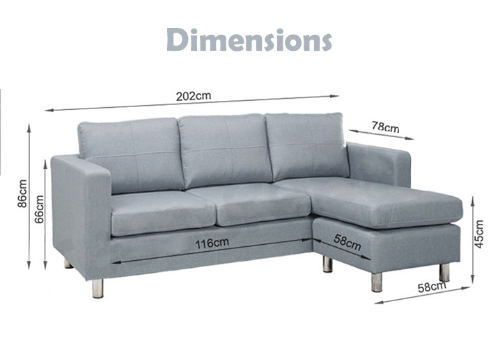 Seattle 3-Seater Fabric Sofa Couch with Chaise - Grey Seattle 3-Seater Fabric Sofa Couch with Chaise - Grey