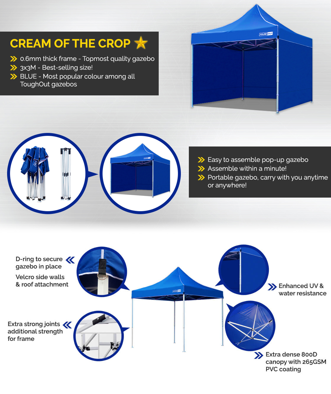 Toughout Thunderstorm Gazebo 3 x 3m - Blue Toughout Thunderstorm Gazebo 3 x 3m - Blue