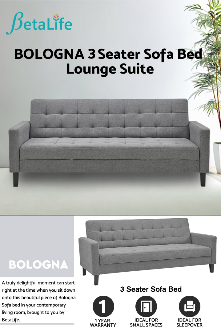 Bologna 3 Seater Sofa Bed Lounge Suite, Sleepover 3 Seater Sofa Bed