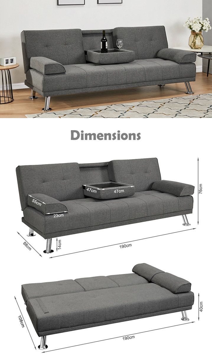 VENICE 3 Seater Sofa bed with Cup Holders - DARK GREY