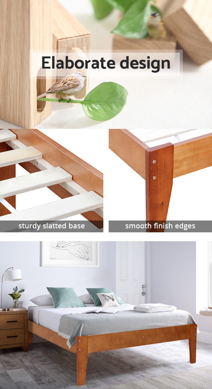 MERI Wooden Slat Bed Base - QUEEN