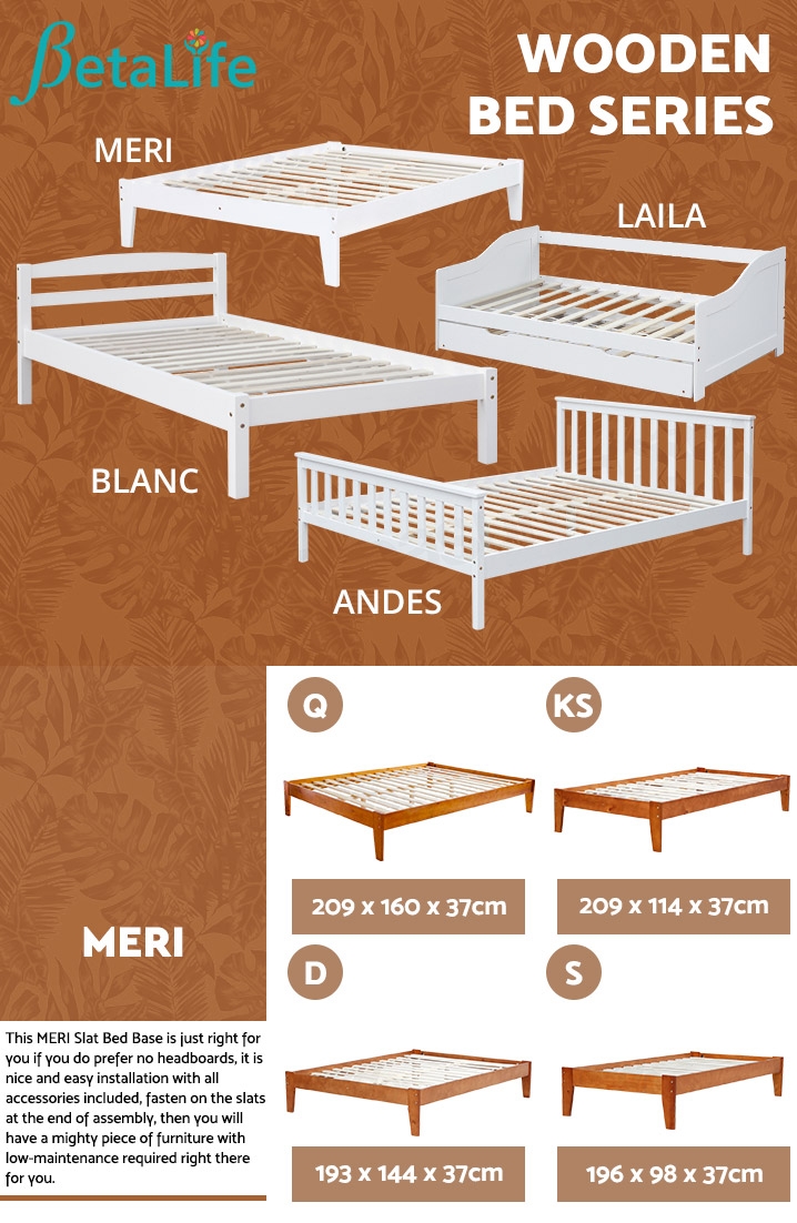 MERI Wooden Slat Bed Base - QUEEN