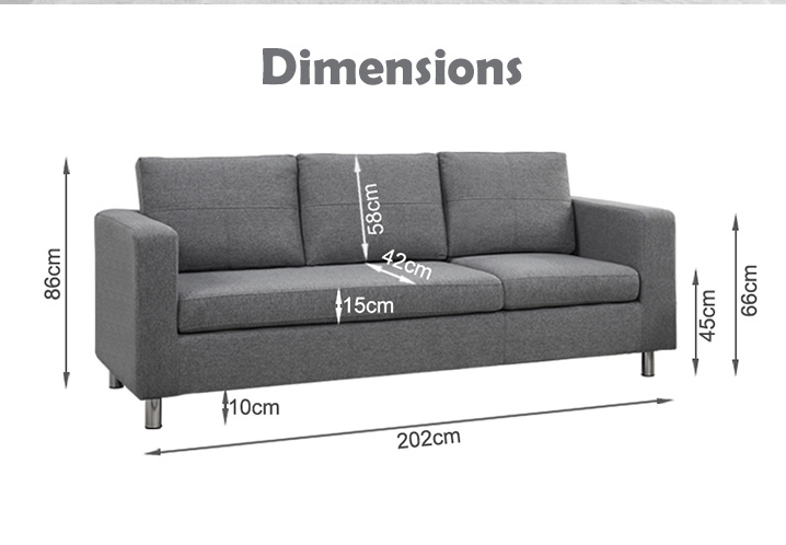 SEATTLE 3-Seater Fabric Sofa Couch with Chaise - DARK GREY SEATTLE 3-Seater Fabric Sofa Couch with Chaise - DARK GREY