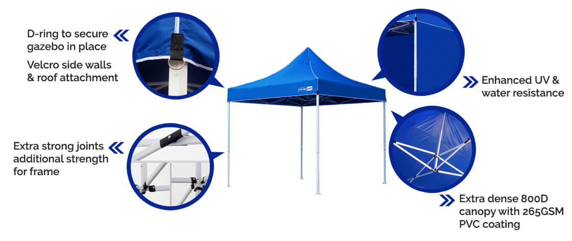ToughOut Thunderstorm Pop Up Gazebo Tent with Sides 3M x 3M - BLUE